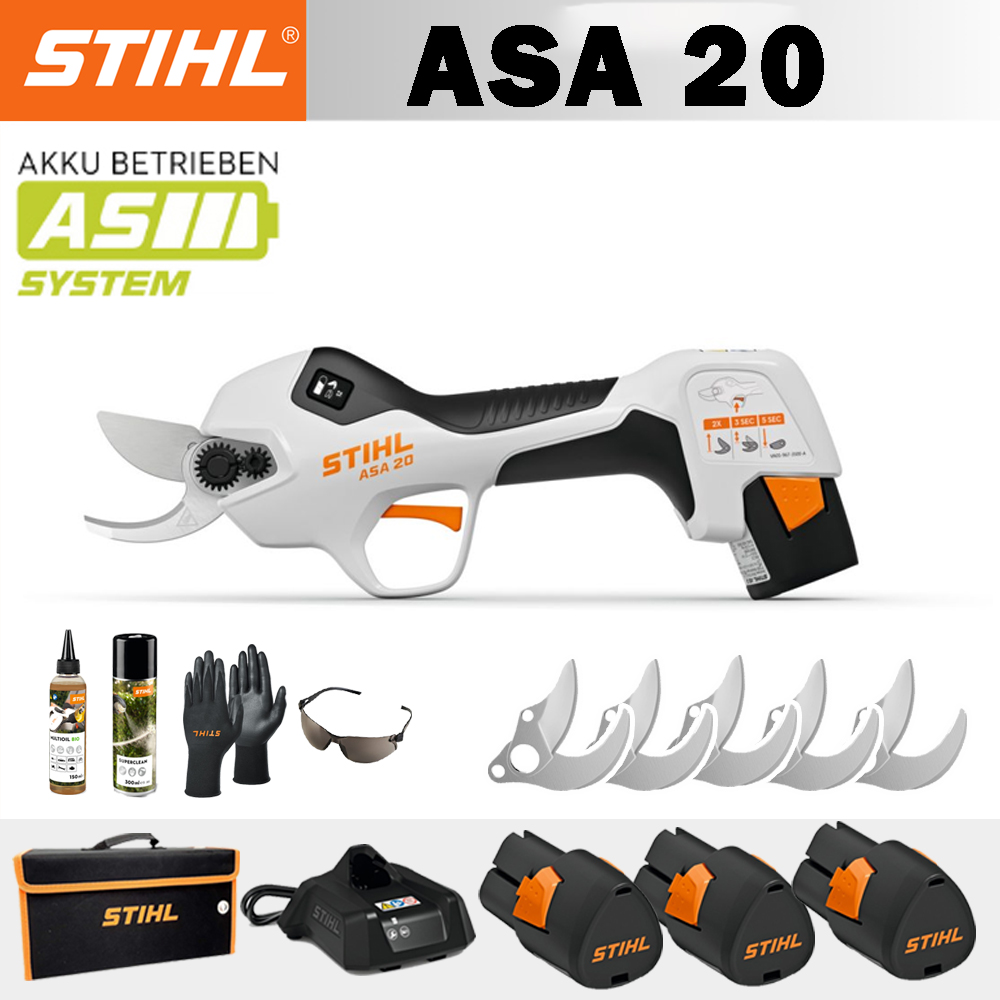 【STIHL】 ASA20*1, bateria de lítio*3, caixa de armazenamento*1, cabeçal de corte*5, carregador*1