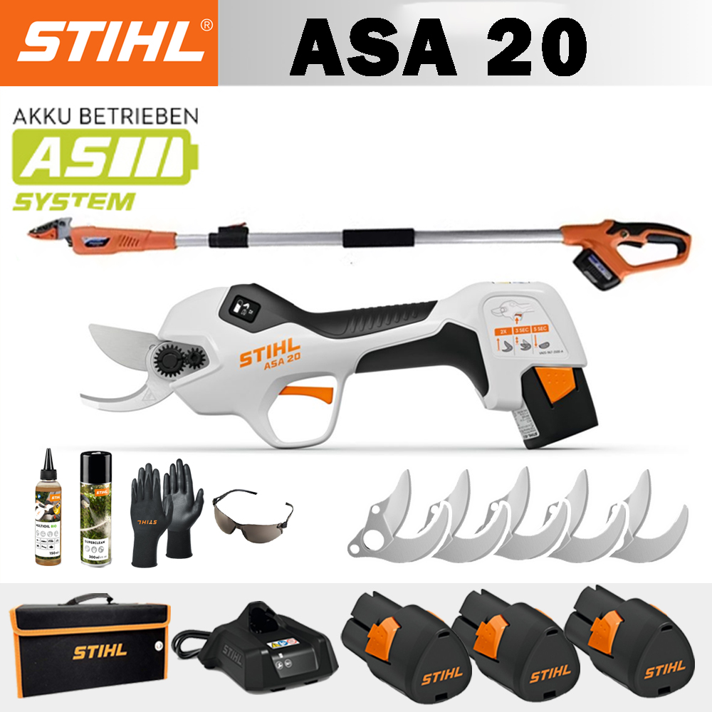 【STIHL】 ASA20*1, bateria de lítio*3, caixa de armazenamento*1, cabeça de corte*5, carregador*1, haste telescópica*1